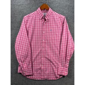 Southern Tide Button Down Shirt Men's M Pink/White Gingham Plaid Trim Fit